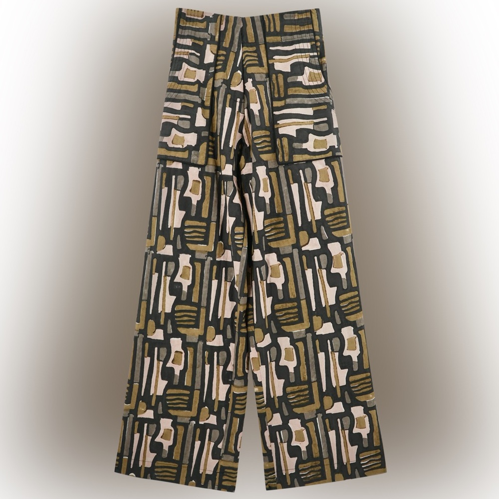 Mirth Tivot Pant Olive Labyrinth Print Wide Leg Women’s Size XS